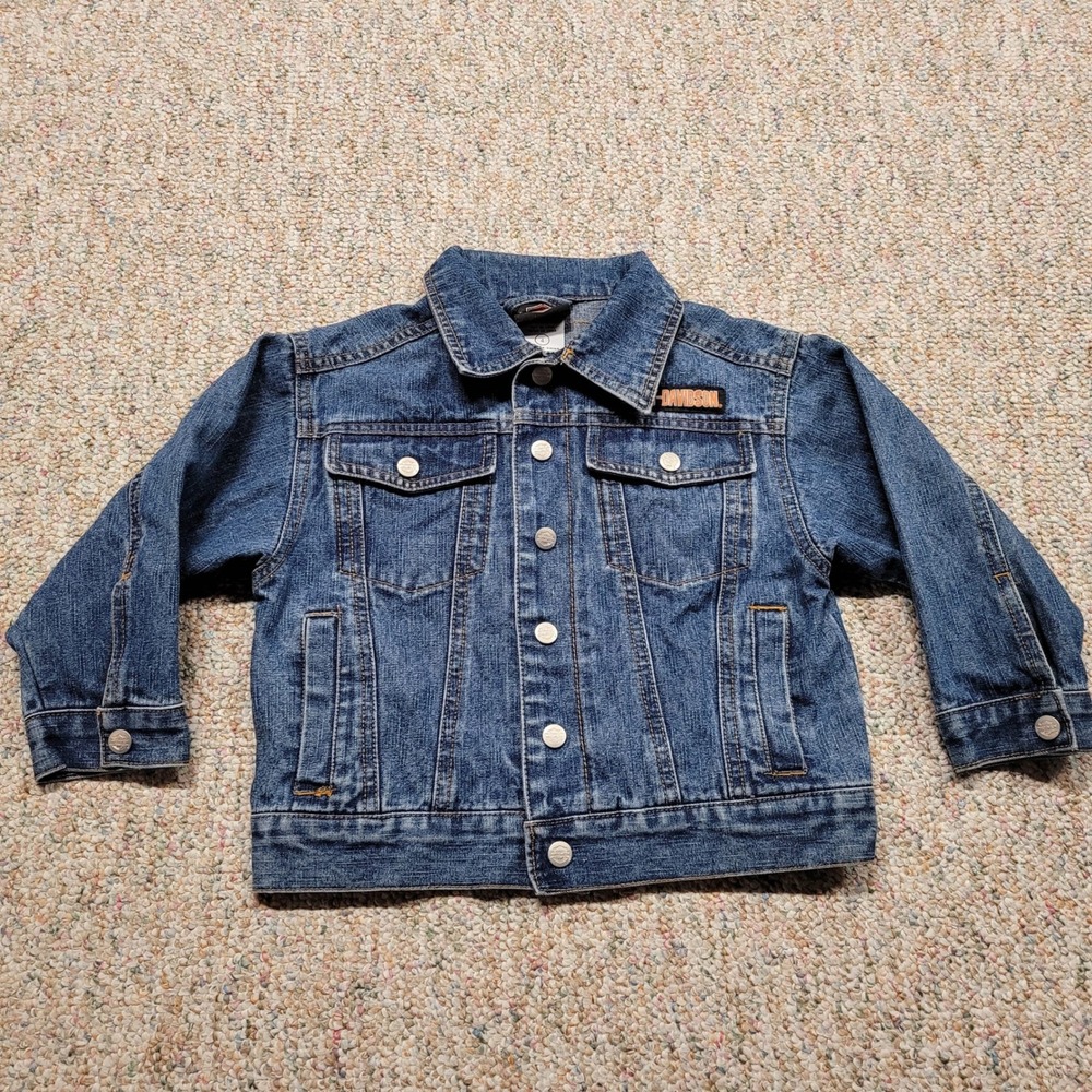 Harley Davidson Denim Jacket Boys Size 4 Blue Biker Rider Trucker